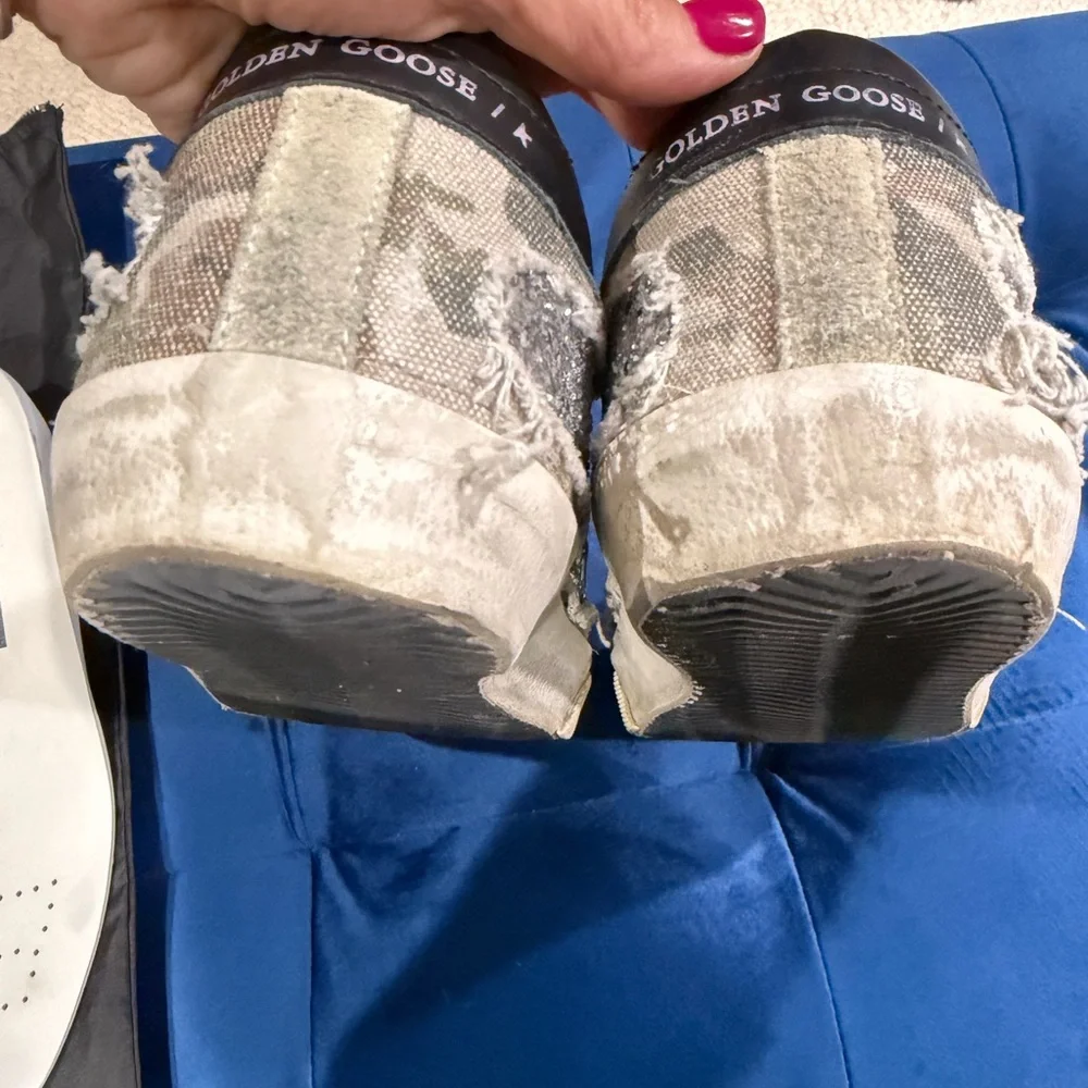 Golden Goose Kids Silver Glitter Sneaker with Hot Pink Star Accent - Picture 4 of 8